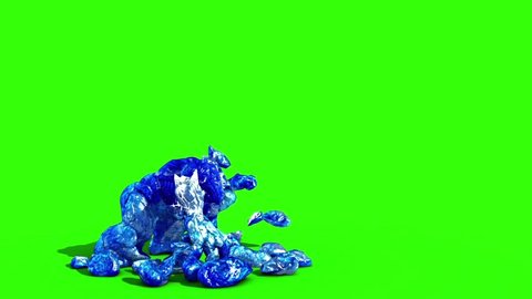 Ice Monster Attacks Side Green Screen 3D Rendering Animation