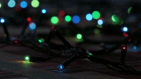 Blue, red and green lights for Christmas tree electric lights. Footage clip 4k