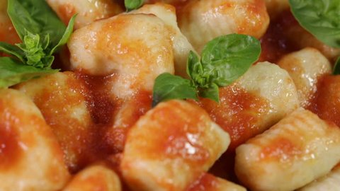 Italian food potato gnocchi in a white dish for a restaurant