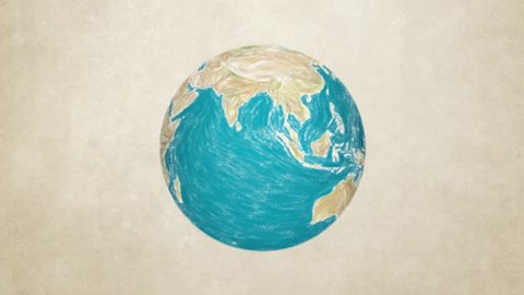 cartoon pastel planet earth globe rotating on paper texture seamless endless loop \ \ new quality unique handmade cartoon animation dynamic joyful video footage