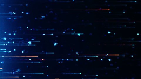 Abstract background with animation of fast flying flickering particles as data transfer. Animation of seamless loop.