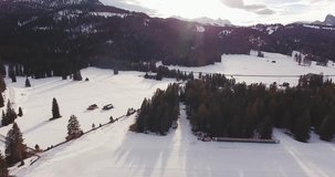 Aerial video of snowy Alps mountains in Sud Tirol in winter, Italy, 4k