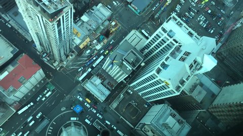 AUCKLAND - AUG 03 2017:Person skyjump off Auckland city Sky Tower.It's New Zealand's highest jump and only Base Jump by wire, Plummet 192 metres off the Sky Tower at 85 km an hour