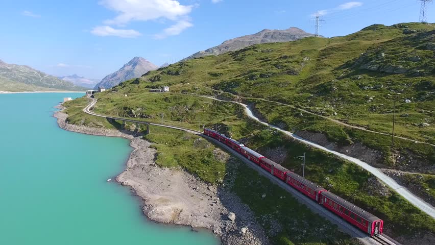 Unesco - Red train of Bernina Royalty-Free Stock Footage #29571592