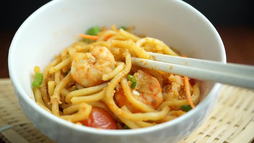 Pinch noodles with chopsticks,  Malaysia Chinese foods