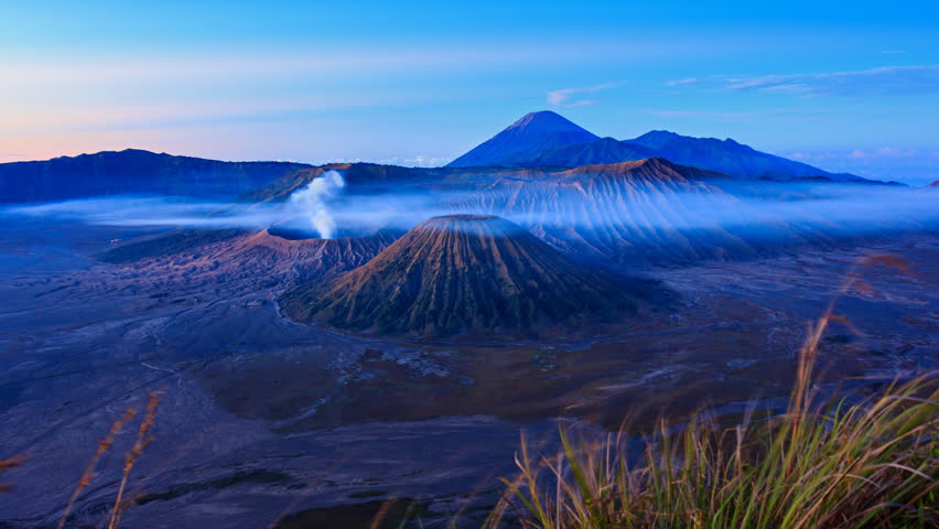 The Bromo Volcano Sunrise Landmark Nature Travel Place Of Indonesia  4K Time Lapse Royalty-Free Stock Footage #29575123