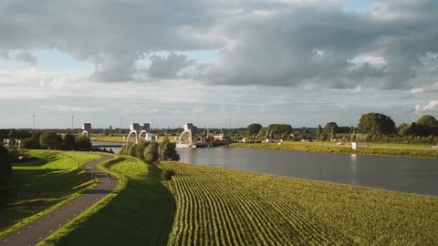 Aerial video at weil Hagestein in the river Lek (The Netherlands) by drone