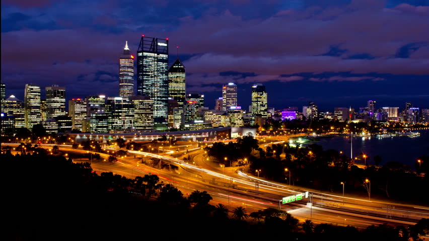 Timelapse of Perth City, Australia, as seen from King's Park, from late dusk to