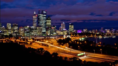 Timelapse of Perth City, Australia, as seen from King's Park, from late dusk to night time - 1080p Stock Video