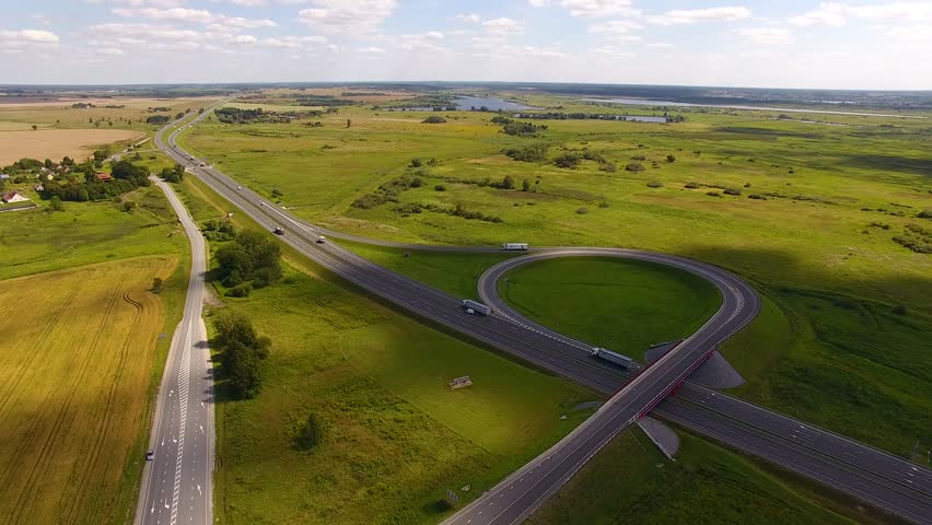 The road junction in summer, view from above