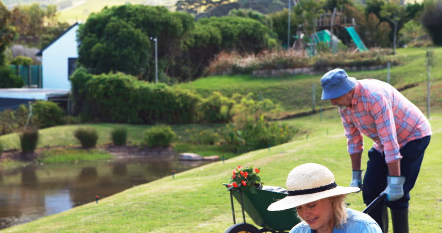 Senior couple gardening at the park
