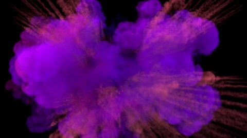 Colored middle size smoke explosion with trails on camera. Smoke density - low. Separated on pure black background, contains alpha channel.