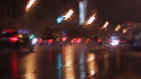 car window rain night background defocused