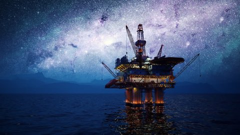 02871 View of an Oil rig at night. Milky way shines above.