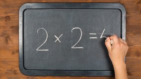 blackboard with wrong maths equation on wooden table and chalk in hand, stop motion animation - Powered by Shutterstock - Get 15% off with code: PIKWIZARD15