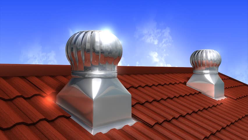 Rooftop wind-driven ventilation turbine.