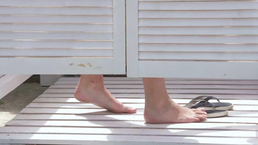 Young Woman Taking Outdoor Shower After Stock Footage Video 100