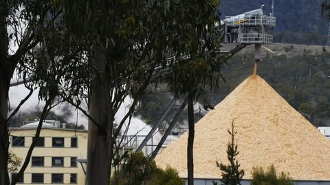 a stockpile of wood chips at the boyer newsprint mill in tasmania, australia