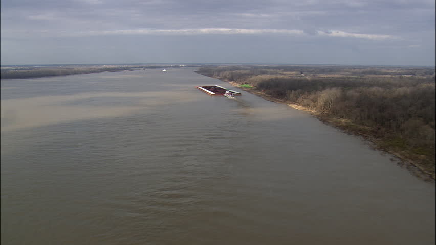 Tug And Barges On Mississippi Near Vicksburg
