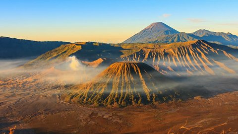 Bromo Volcano Sunrise Landmark Nature Travel Place Of Indonesia 4K Time Lapse (pan shot)