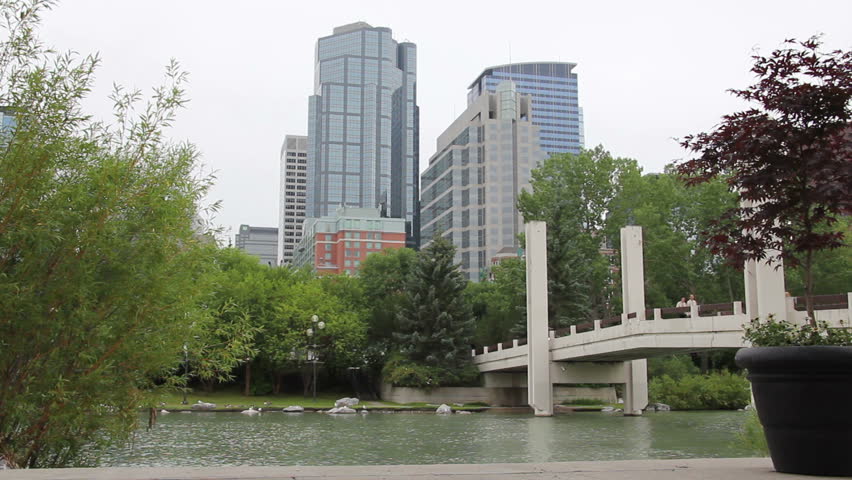 This is a peaceful shot of downtown Calgary, AB, Canada from Prince's Island