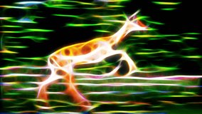 lightning energy gazelle running in neon network forest seamless endless loop \ new quality unique cartoon animation dynamic joyful colorful modern retro video footage