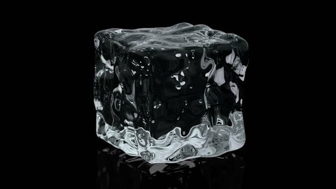 3D looping animation of the ice cube rotating on the black reflecting background
 Stock Video