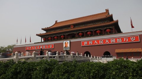 BEIJING, CHINA - APRIL 29, 2012 Tiananmen Square, Beijing, China, Gate to Forbidden City, time lapse