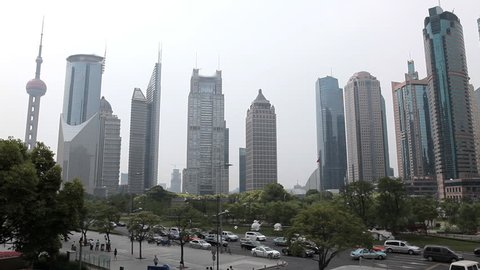 Shanghai Skyline, China, Oriental Pearl Tower, Skyscrapers, Blurred Logo