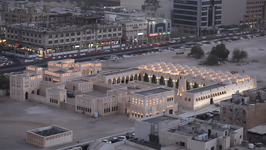 Spiral Mosque, Souq Waqif, Qatar, Doha Corniche, Old Marketplace, Amiri Diwan, night time lapse
