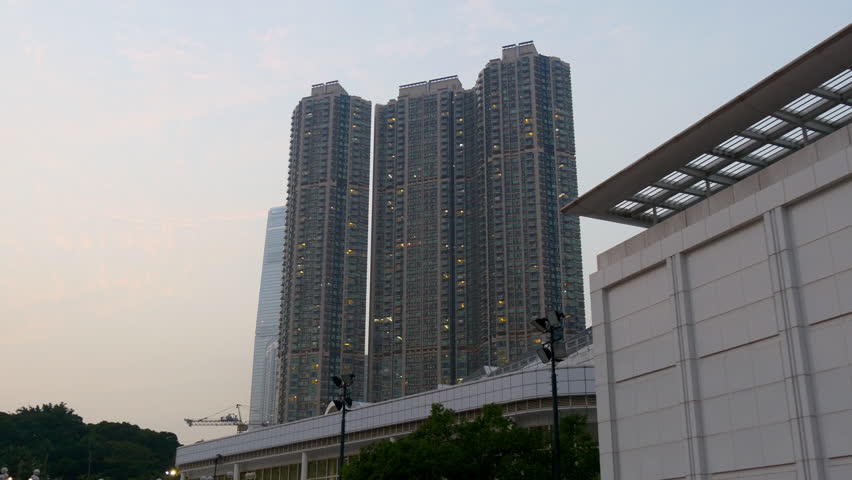 hong kong sunset twilight hotel walking up view panorama 4k china