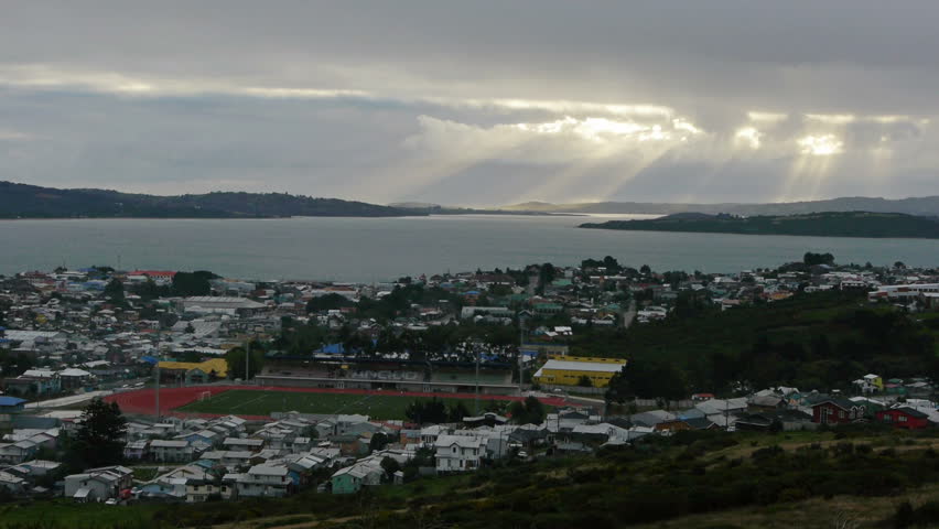 Beautiful time lapse over small town of Ancud on Chiloe island, Chile