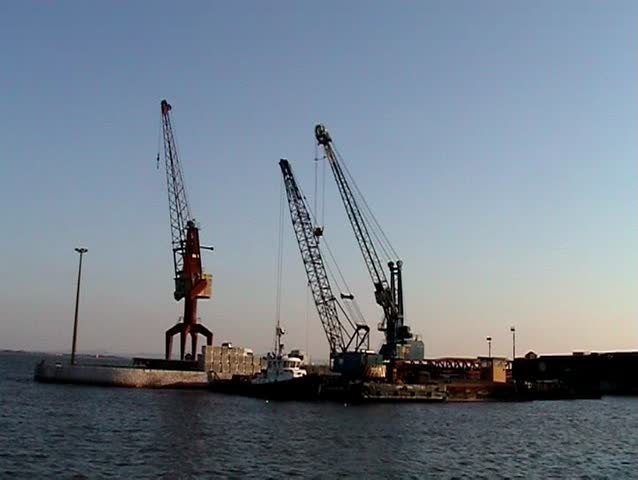 Industrial port at sunset