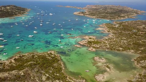 Aerial view of  Razzoli island, Santa Maria island and Budelli island, Maddalena archipelago. Sardinia