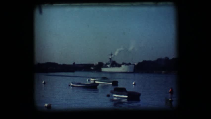 Vintage 8mm. Docked war ship
