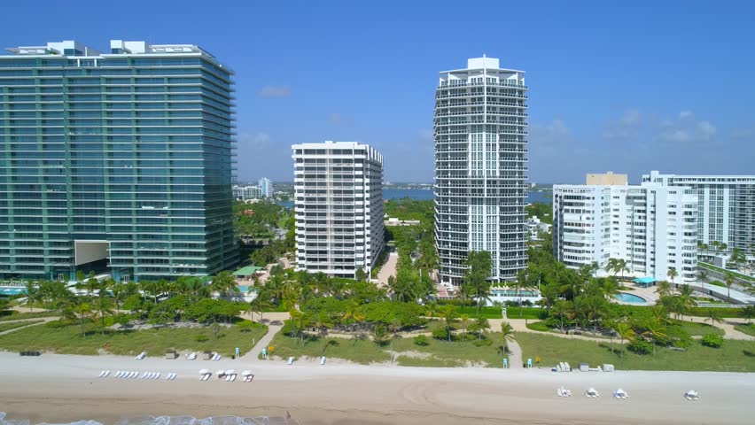 Lateral aerial shot Bal Harbour Beach Florida 4k 60p