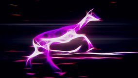 lightning energy gazelle running in neon network forest seamless endless loop \ new quality unique cartoon animation dynamic joyful colorful modern retro video footage