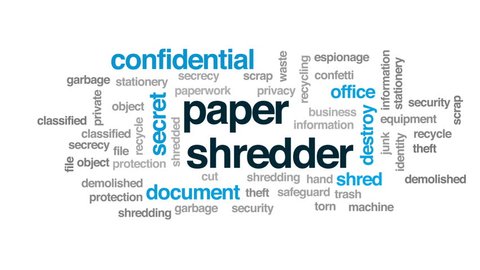 Paper shredder animated word cloud, text design animation.