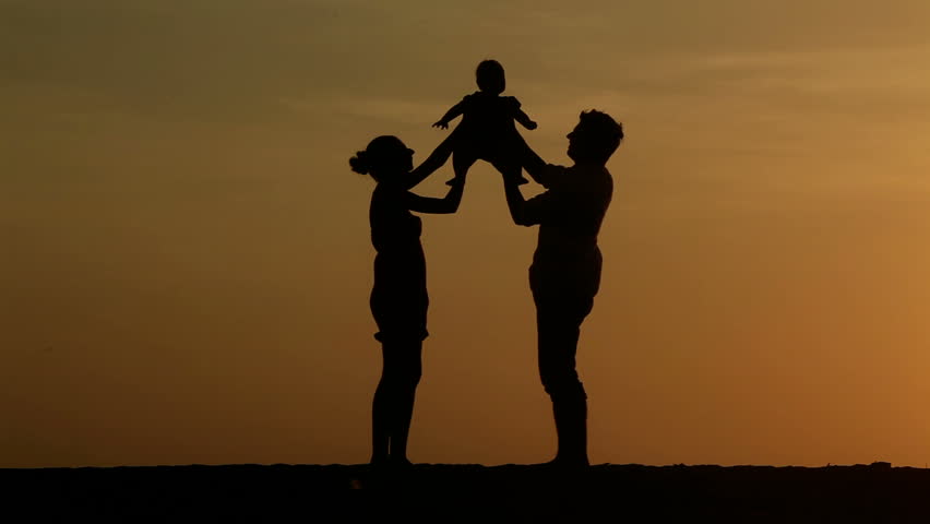 Silhouette of parents raising their daughter, generation concept