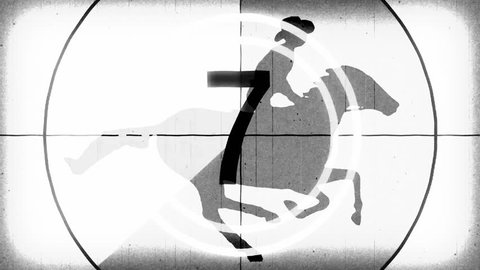 retro vintage white countdown with cartoon horseman cowboy upon running horse seamless endless loop \ new quality unique handmade animation dynamic joyful video footage