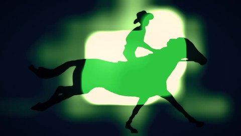 retro style videovideo effect with cartoon horseman cowboy upon running horse \ new quality unique handmade animation dynamic joyful video  seamless endless loop footage