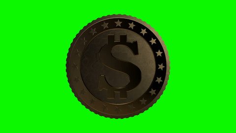 Gold Dollar coin flying in air on Green Background