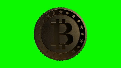 Gold Bitcoin coin flying in air on Green Background