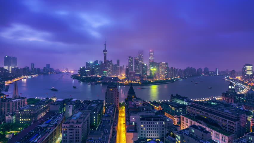 China Shanghai Skyline at Dawn.Aerial view of high-rise buildings with Huangpu River in Shanghai, China.- Original Size 8k. - >>> Please search similar: " ShanghaiSkyline " . 