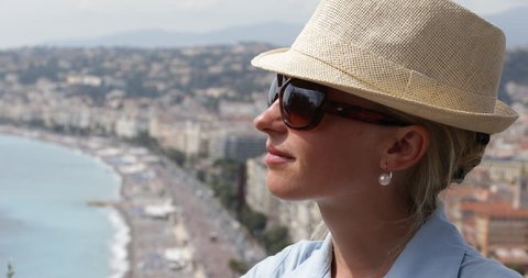 4K Smiling Business Woman In Vacation In Nice, French Riviera Cote D'Azur