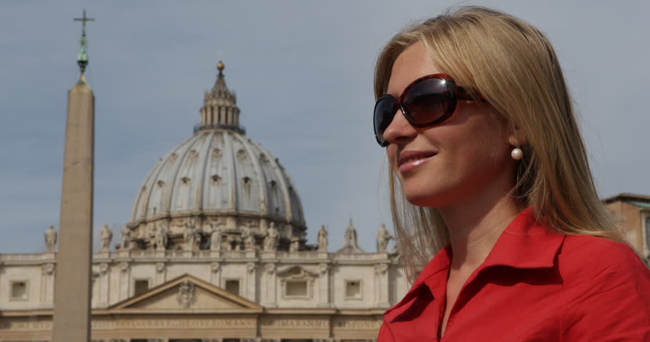4K Attractive Business Woman In Rome City, Girl Talking At Mobile Phone near Peter Vatican
