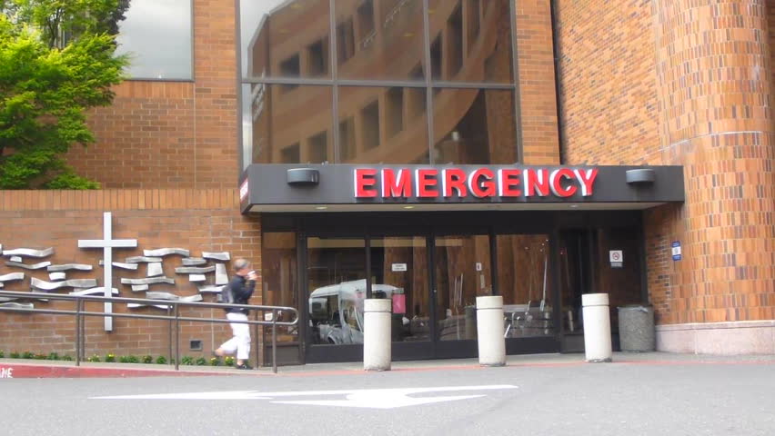 PORTLAND, OREGON - CIRCA 2012 - Hospital entrance at the emergency room with