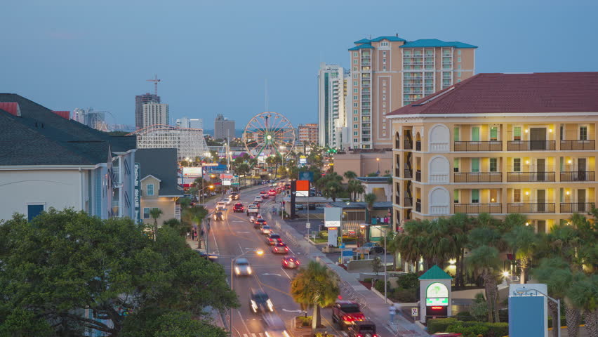Myrtle Beach SC Ocean Blvd Timelapse on a Busy Summer Vacation Evening at the Popular South Carolina Beach Destination