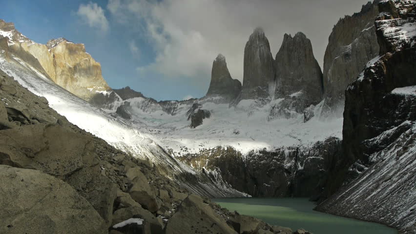Beautiful time lapse of iconic Torres del Paine national park in southern Chile