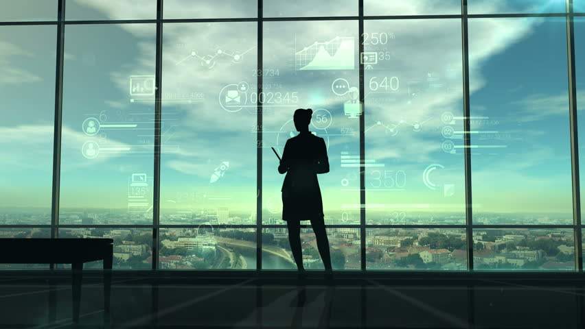 Silhouette of woman and corporate infographics Royalty-Free Stock Footage #29773897